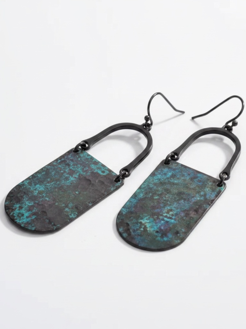 Womens‎ Green Hammered Metal Drop Earrings